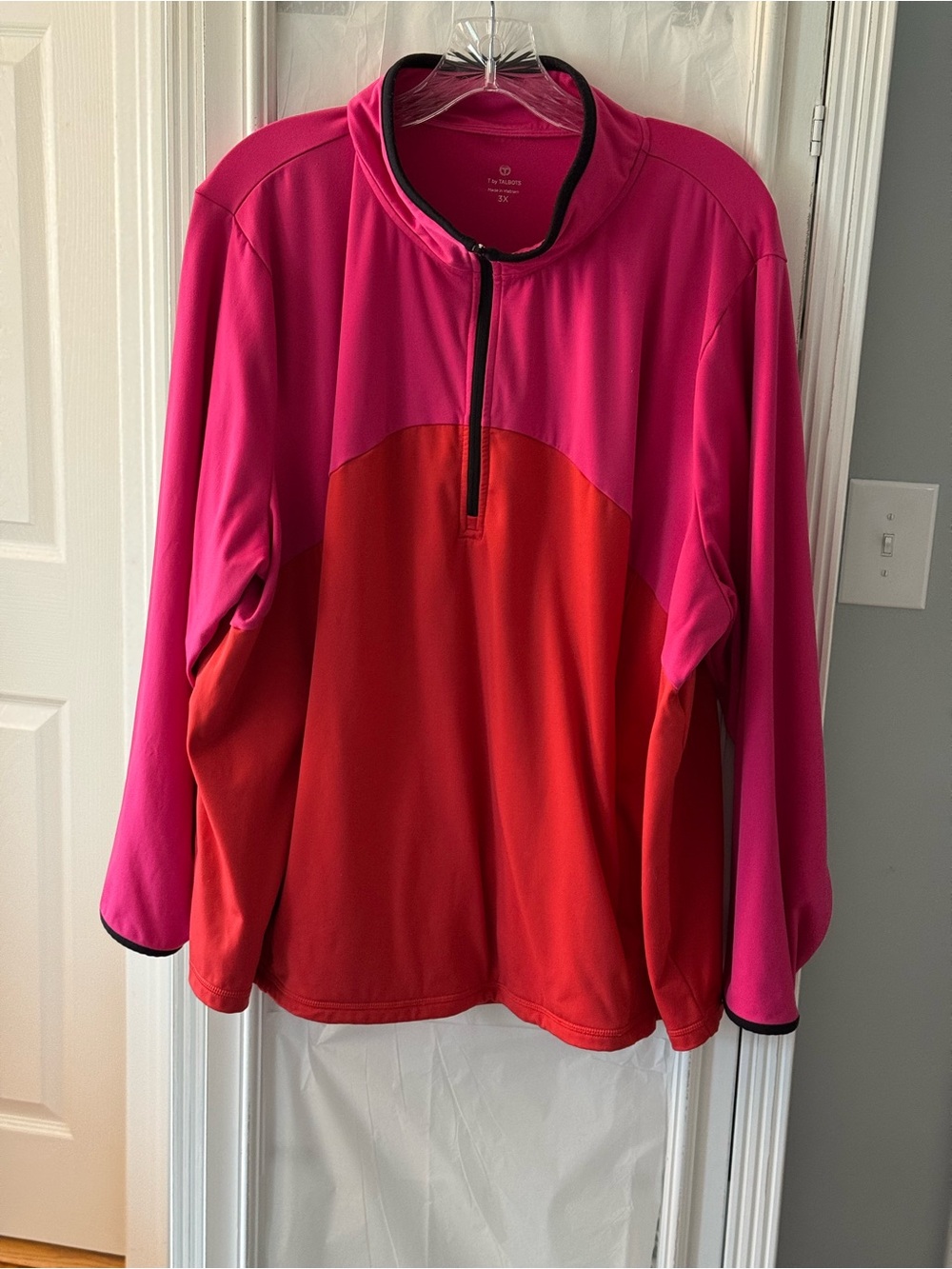 T by Talbots Hot Pink Color-block 1/4 Zip Pullover Size 3X
